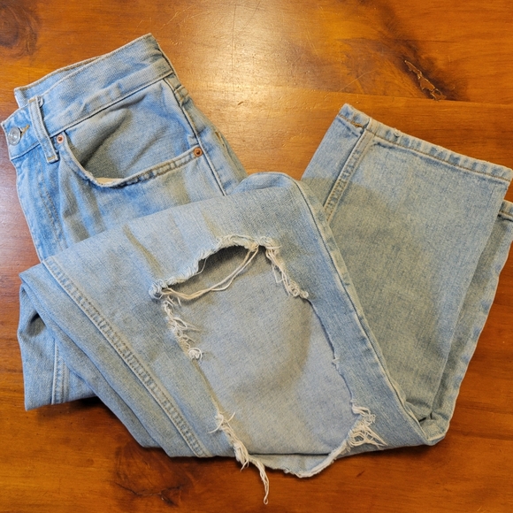 BDG High-rise Baggy Denim Jeans Distressed 27 Ripped Holes Pants Casual - Picture 9 of 10